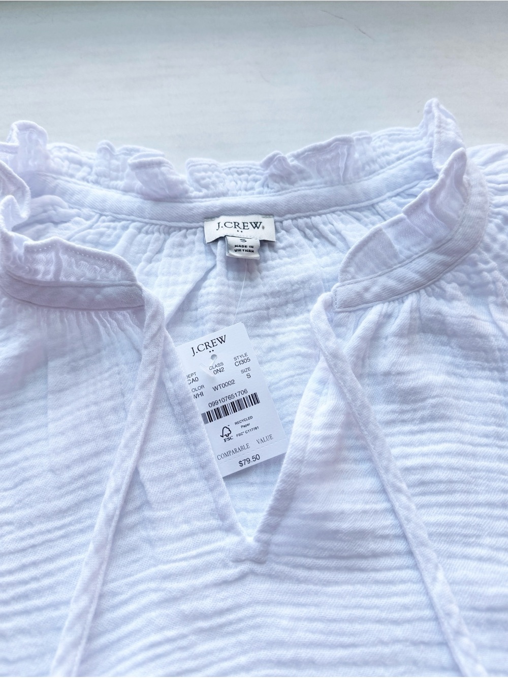 J.Crew New Womens Long Sleeve Gauze Tie Neck Top White Size S NWT - Picture 6 of 16